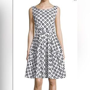Samantha Sung Rachel Boatneck Sleeveless Dress Black White Micro Dot 6 SOLD OUT